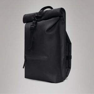 RAINS Black Minimalist Roll-Top Backpack NWT